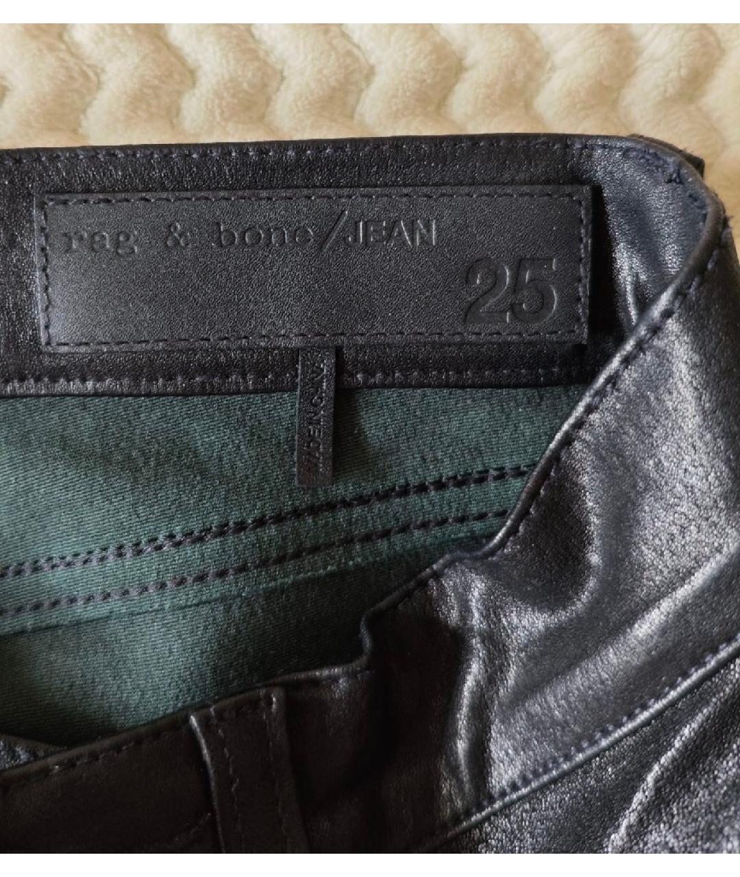 RAG & BONE Черные кожаные брюки узкие, фото 2