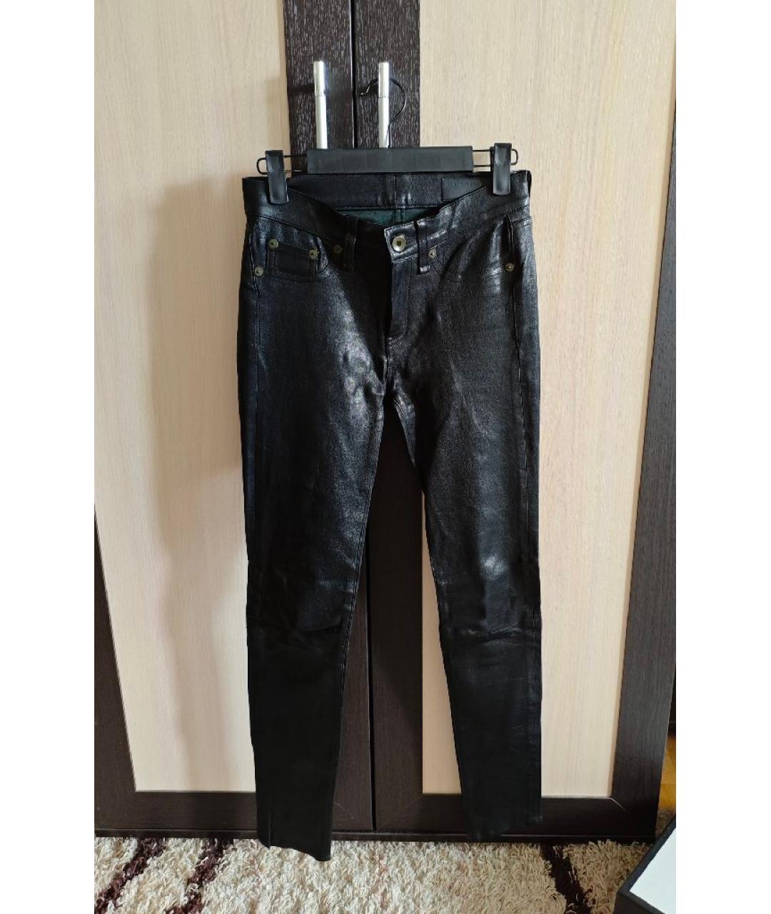 RAG & BONE Черные кожаные брюки узкие, фото 9