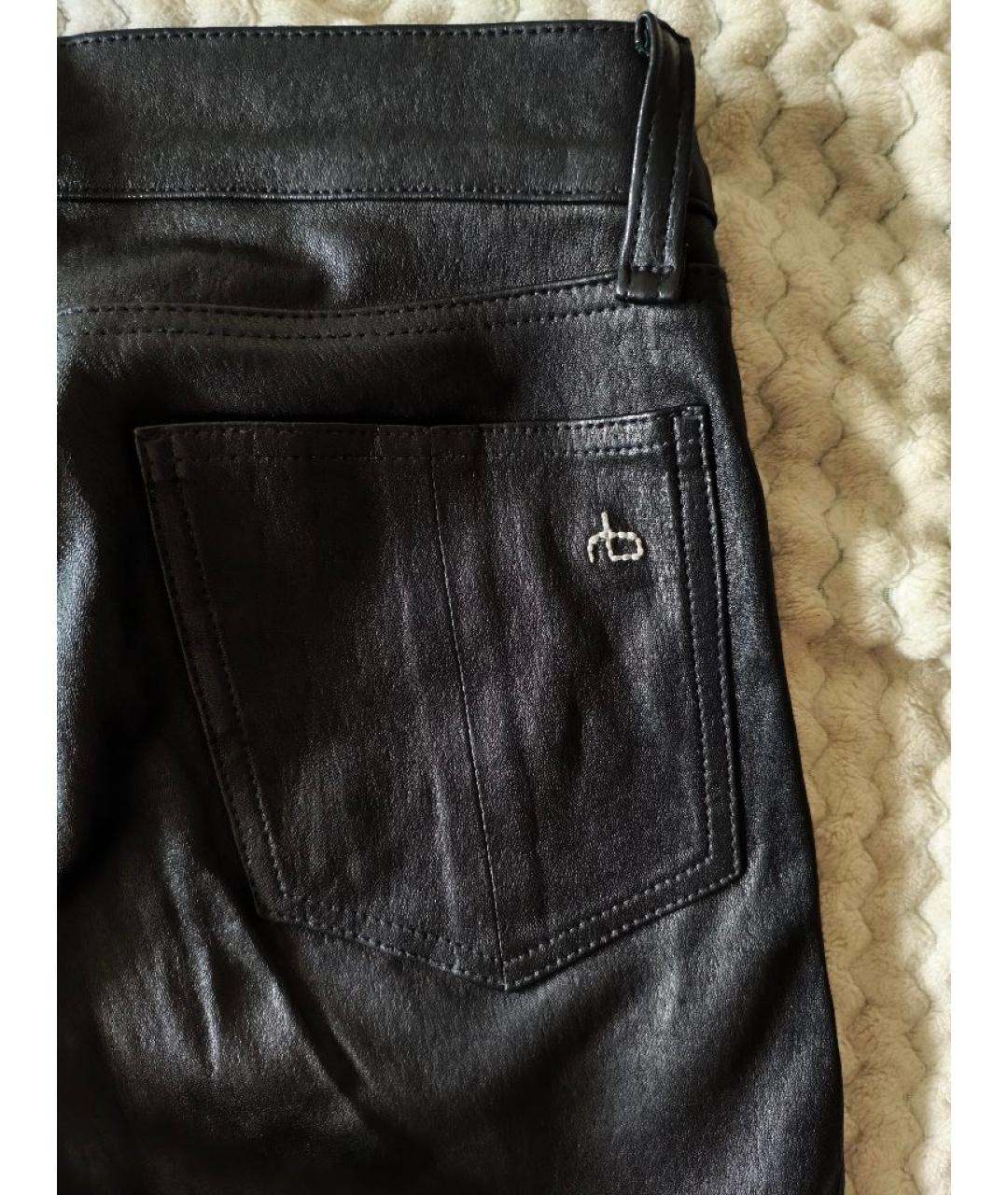 RAG & BONE Черные кожаные брюки узкие, фото 3