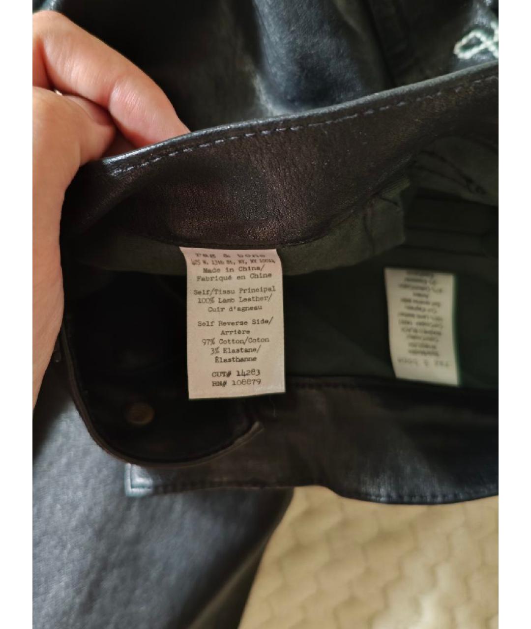 RAG & BONE Черные кожаные брюки узкие, фото 5