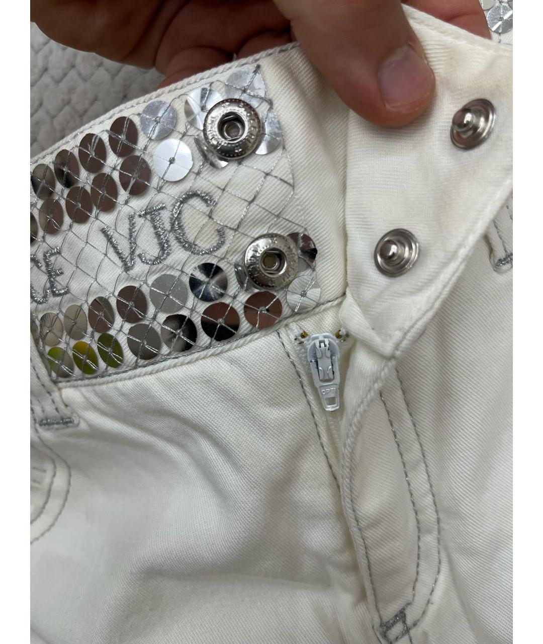 VERSACE Белые хлопко-льняные джинсы слим, фото 4