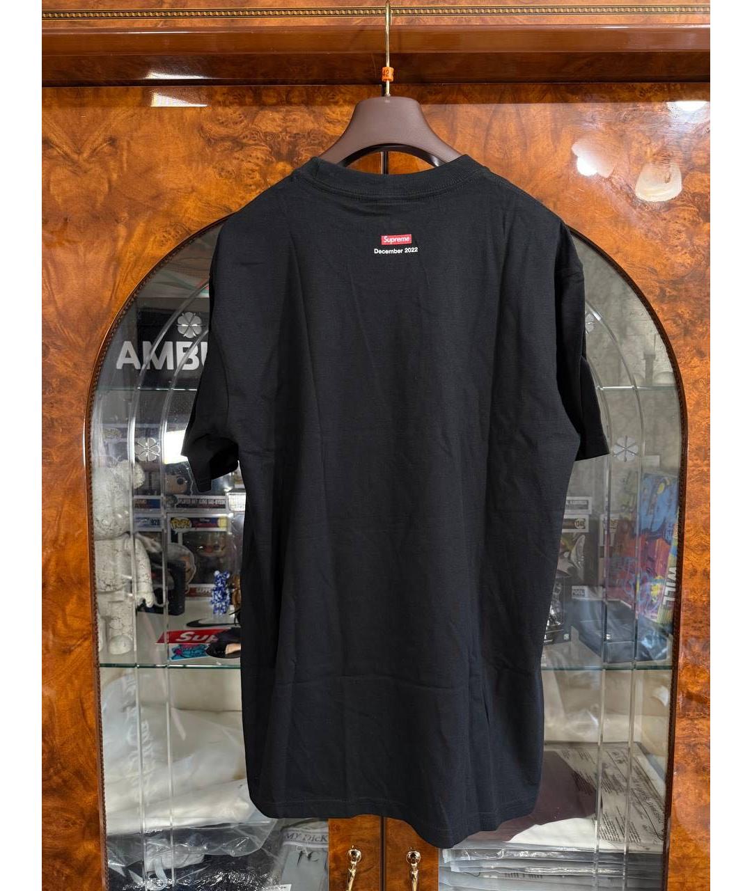 SUPREME Черная хлопковая футболка, фото 3