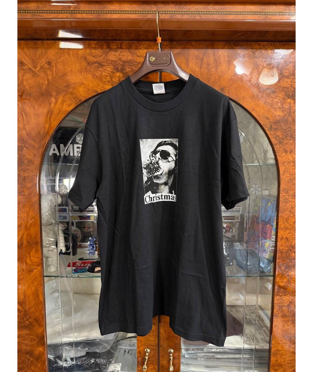SUPREME Черная хлопковая футболка, фото 2