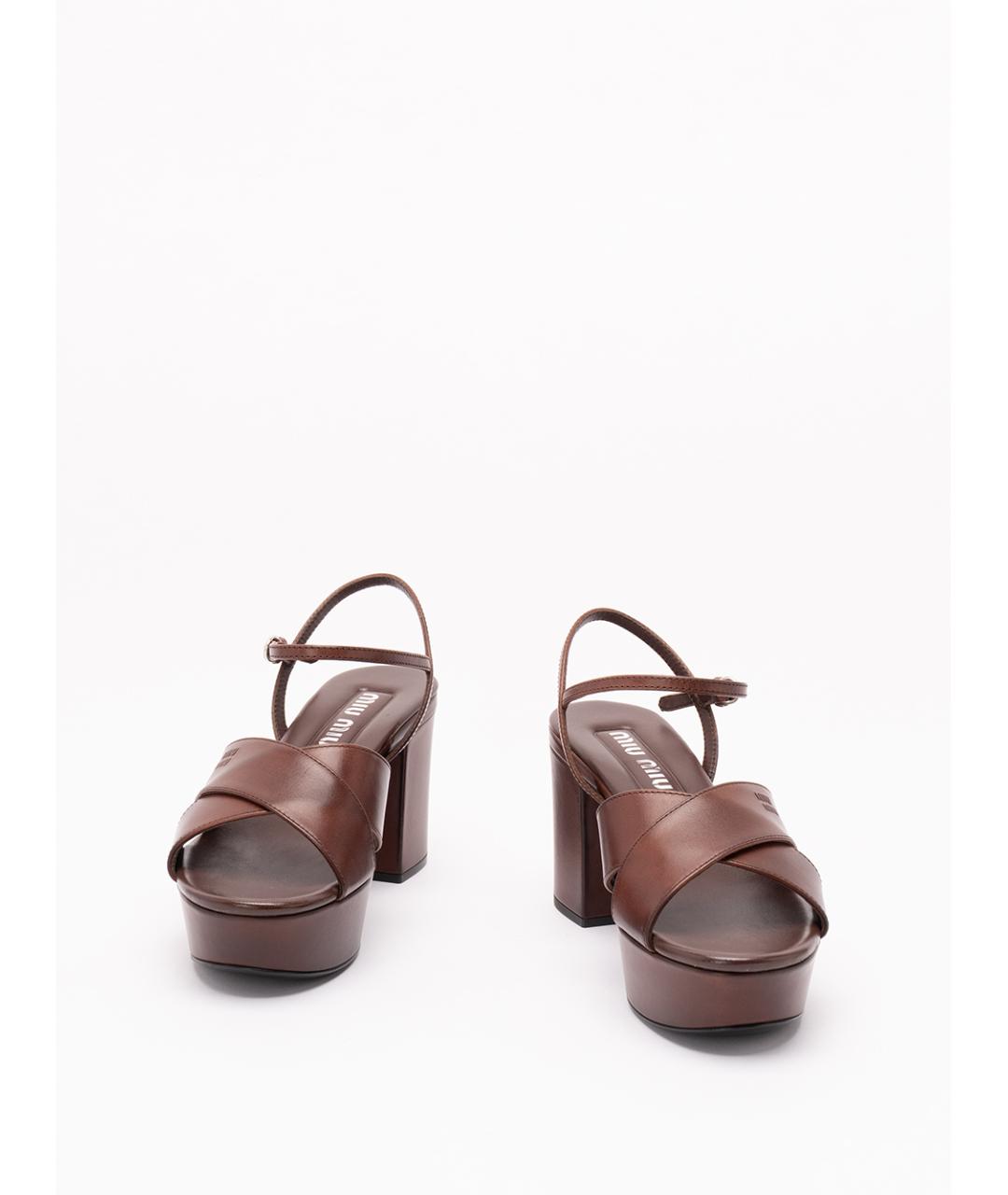 MIU MIU Коричневые кожаные босоножки, фото 2