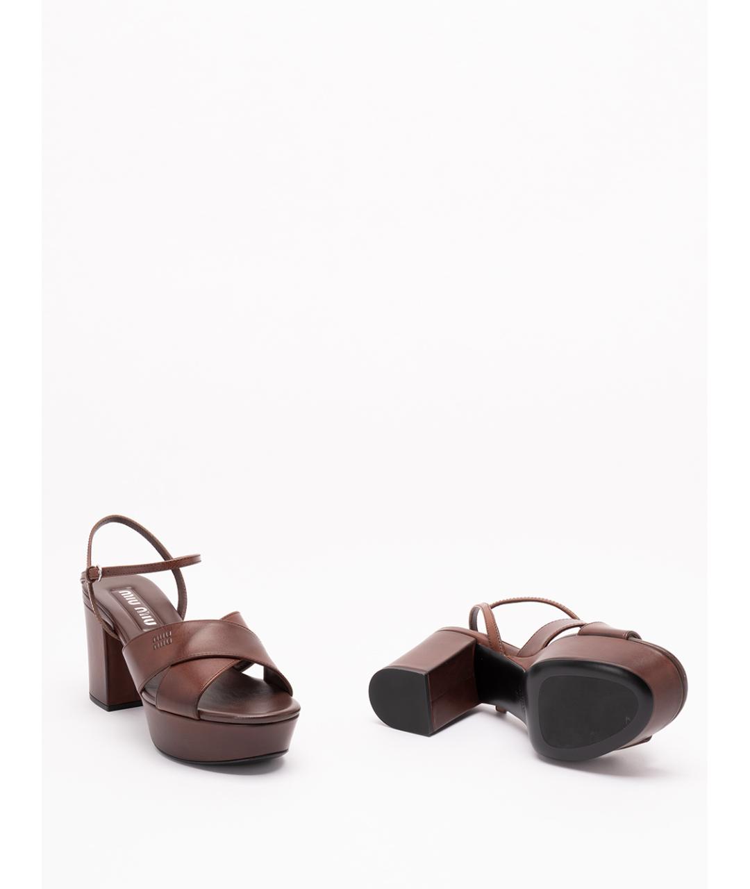 MIU MIU Коричневые кожаные босоножки, фото 4