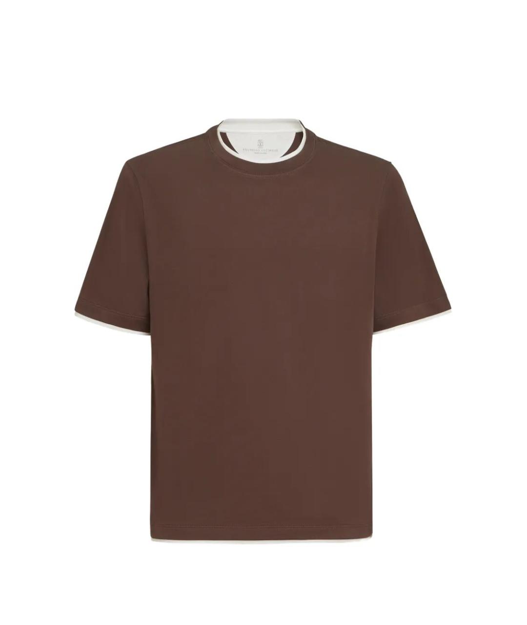 BRUNELLO CUCINELLI Коричневая хлопковая футболка, фото 1