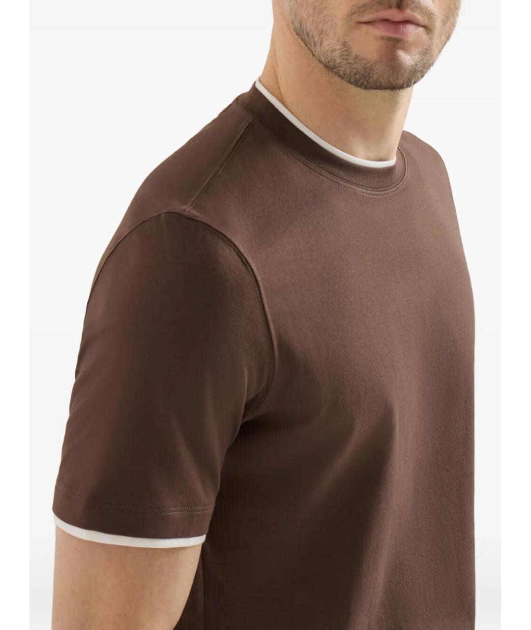 BRUNELLO CUCINELLI Коричневая хлопковая футболка, фото 3