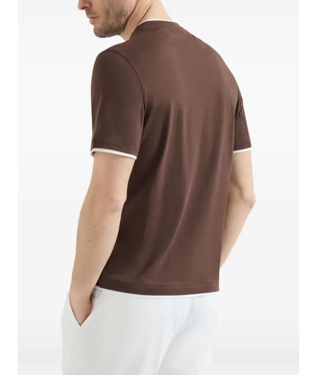 BRUNELLO CUCINELLI Коричневая хлопковая футболка, фото 6