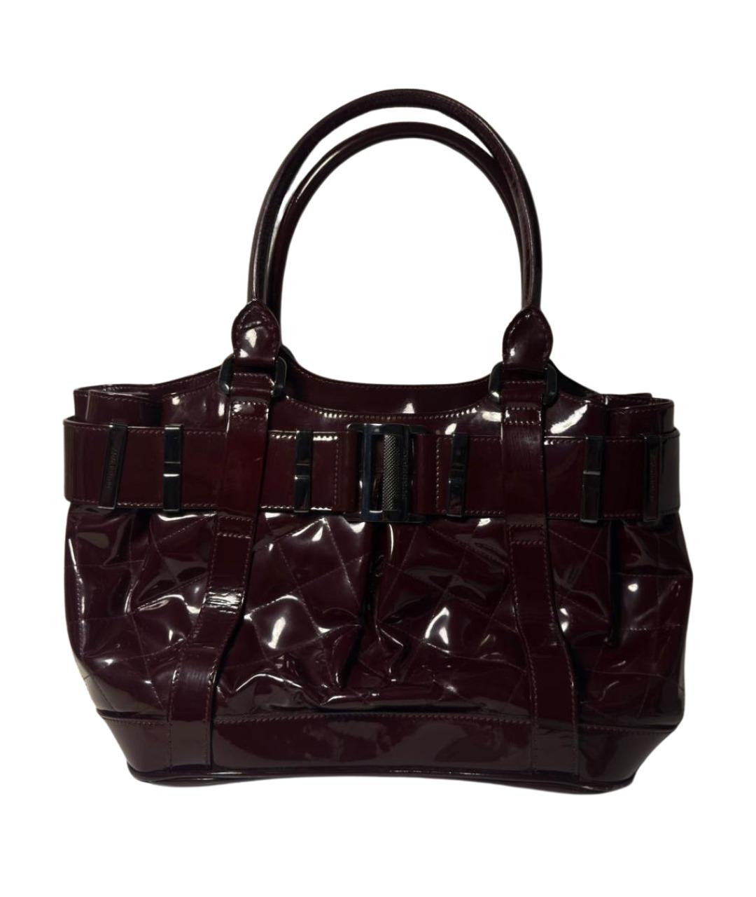BURBERRY Бордовая сумка тоут из лакированной кожи, фото 1