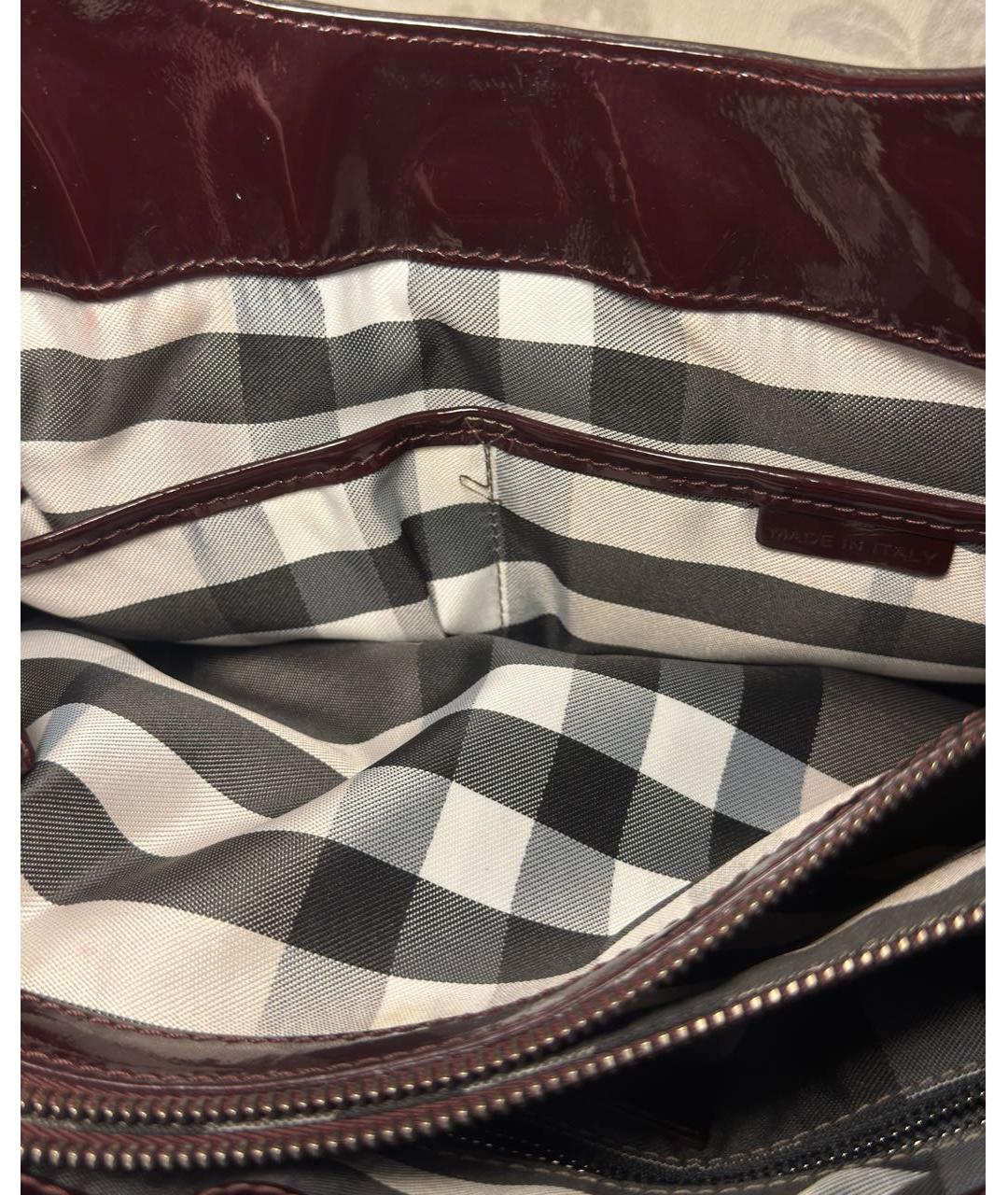 BURBERRY Бордовая сумка тоут из лакированной кожи, фото 7
