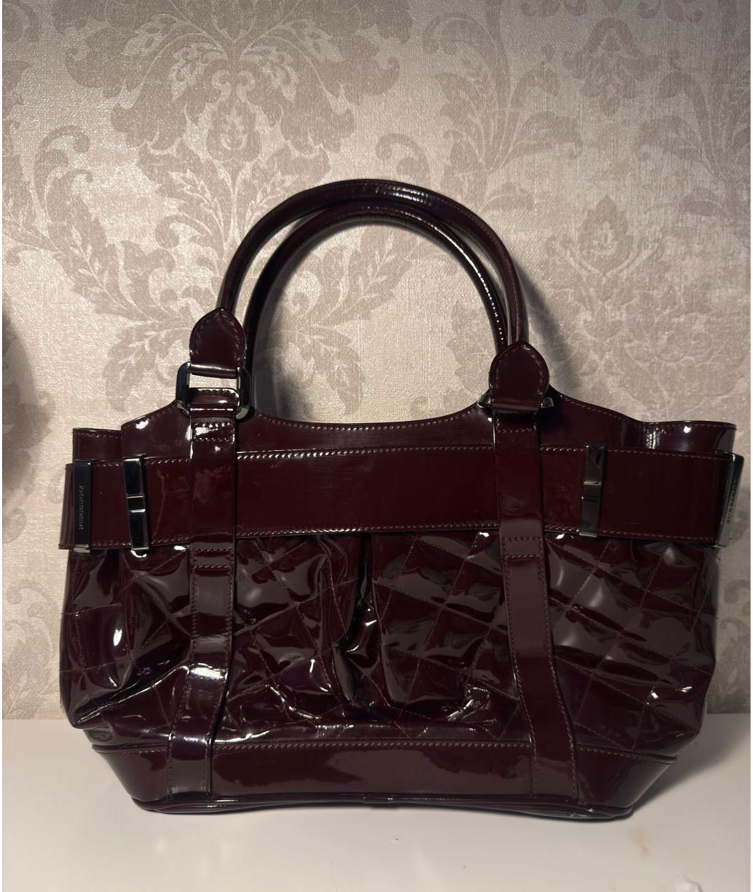 BURBERRY Бордовая сумка тоут из лакированной кожи, фото 3