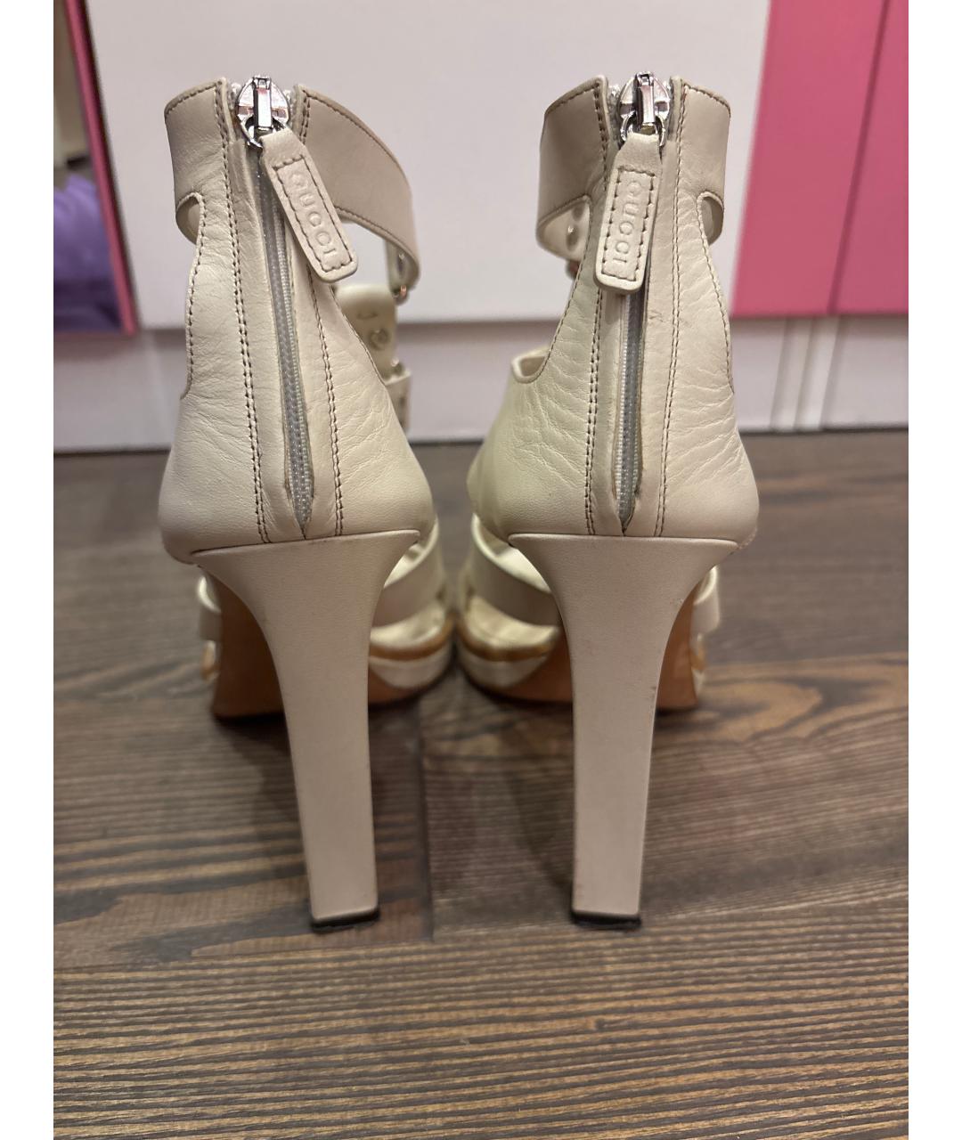 GUCCI Бежевые кожаные босоножки, фото 4