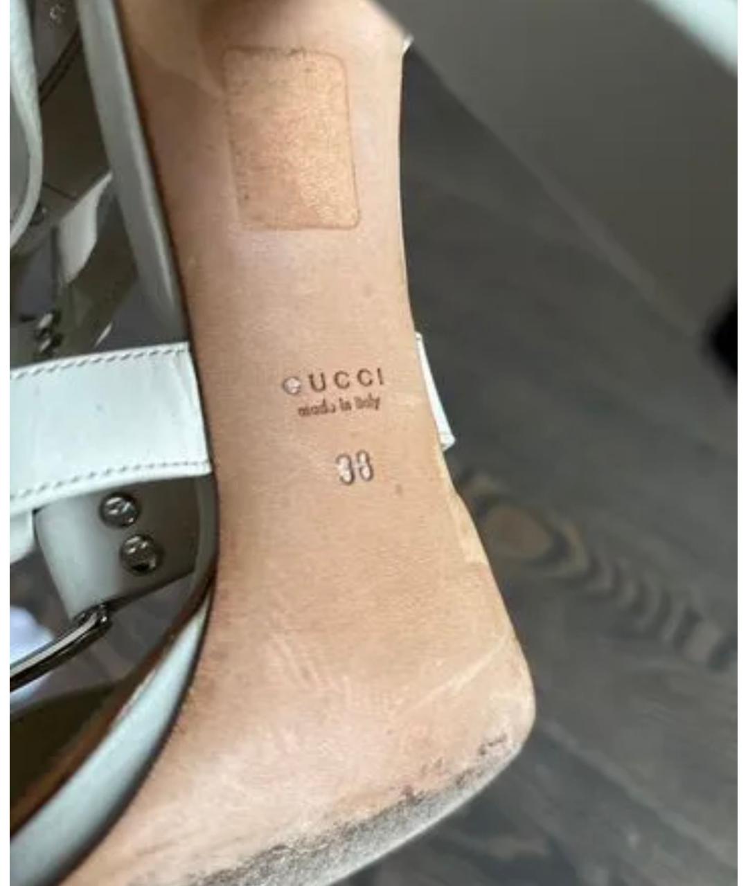 GUCCI Бежевые кожаные босоножки, фото 5