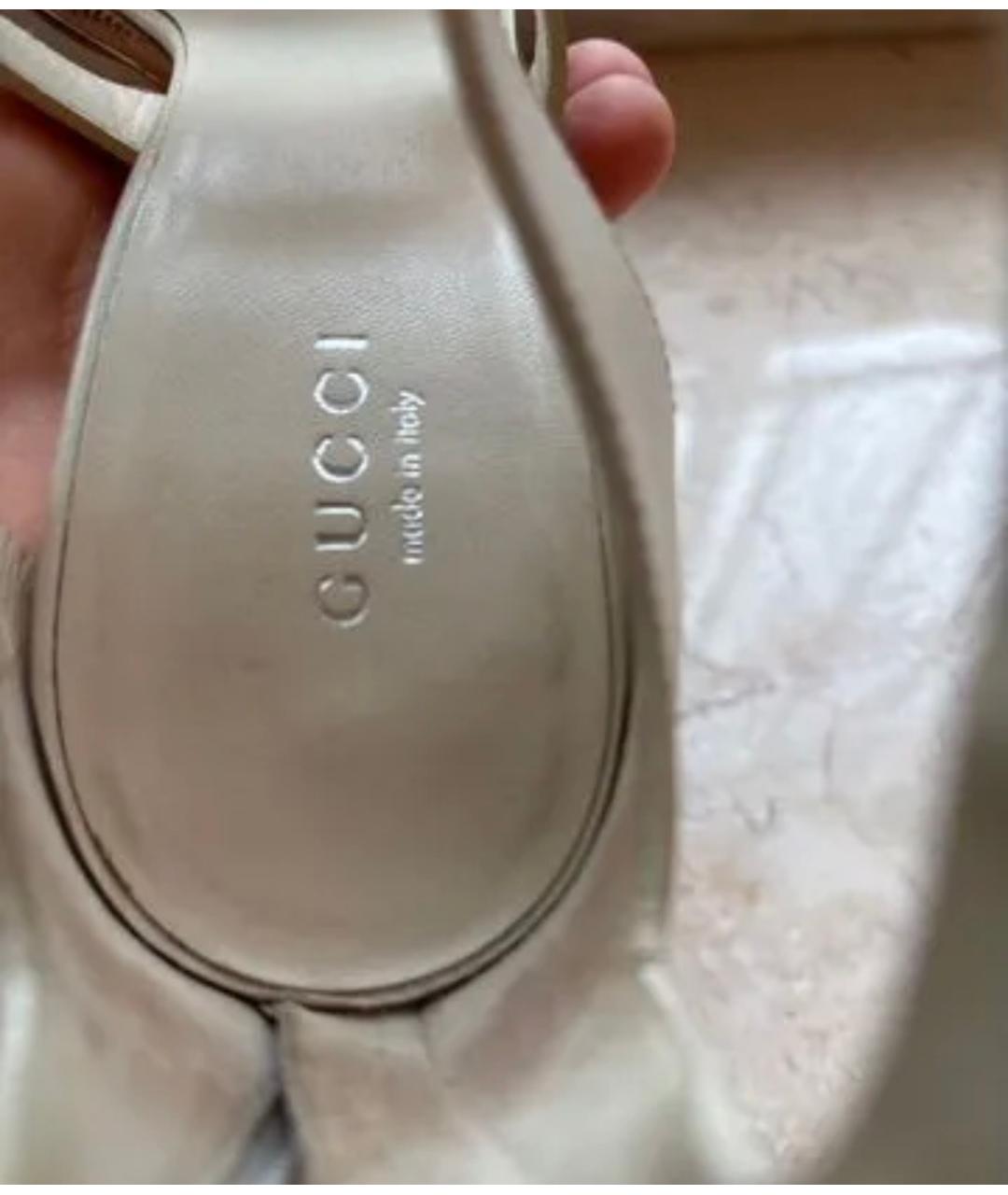GUCCI Бежевые кожаные босоножки, фото 6