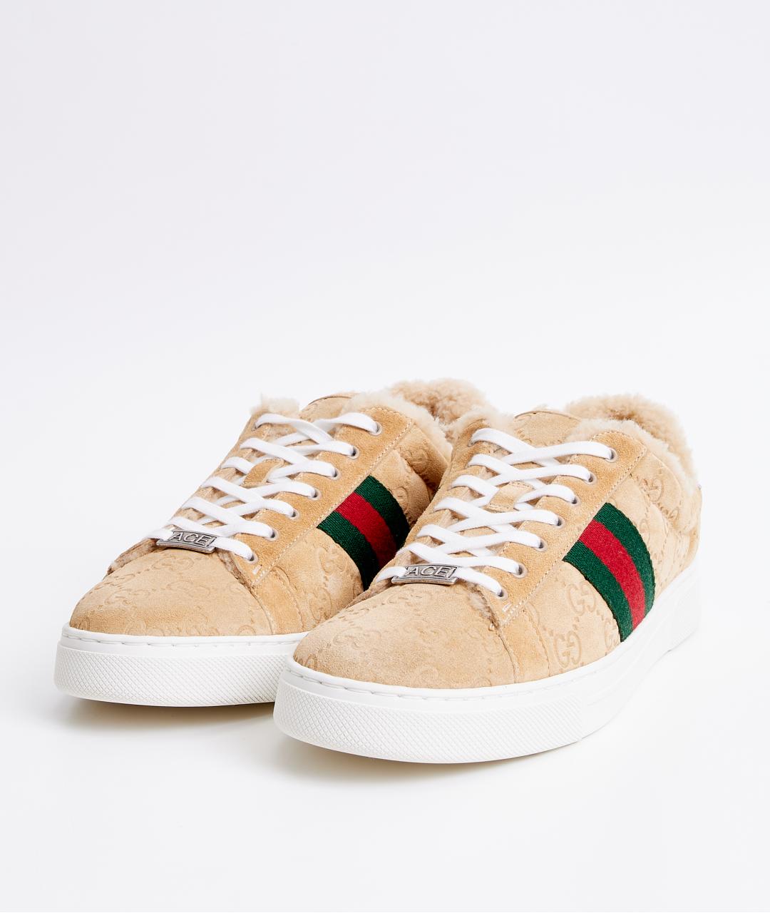 GUCCI Бежевые замшевые кроссовки, фото 2