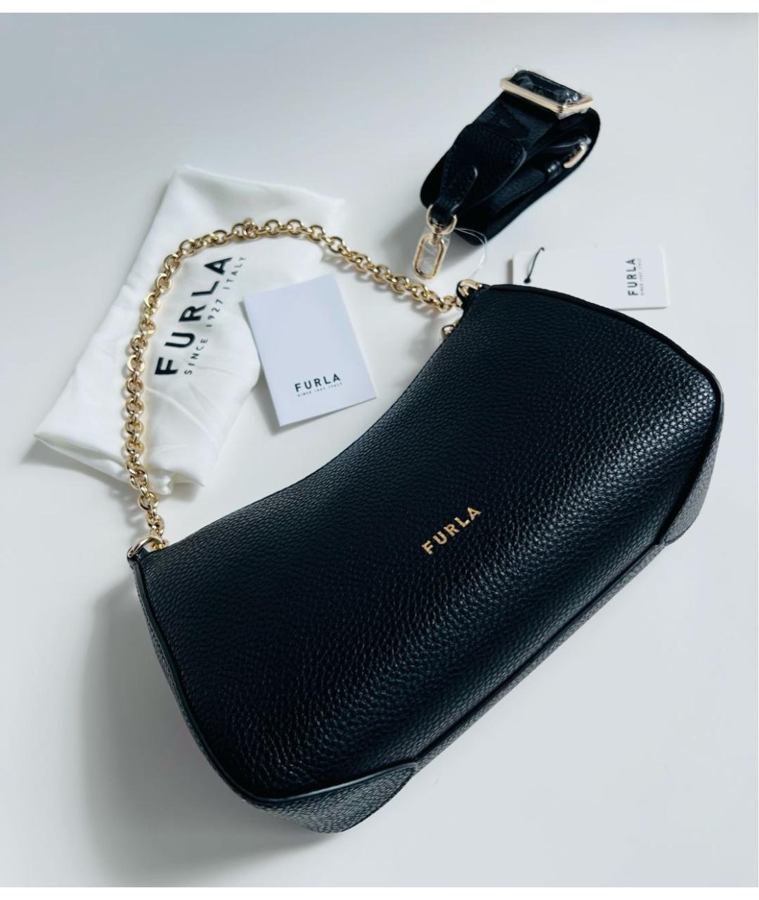 FURLA Черная кожаная сумка через плечо, фото 5