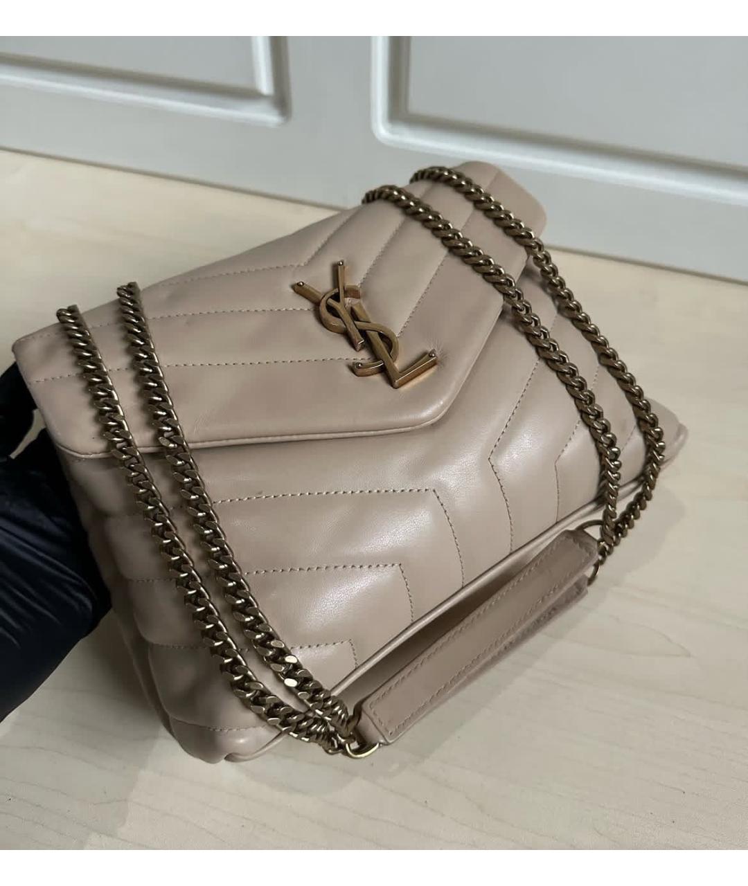 SAINT LAURENT Бежевая кожаная сумка через плечо, фото 4