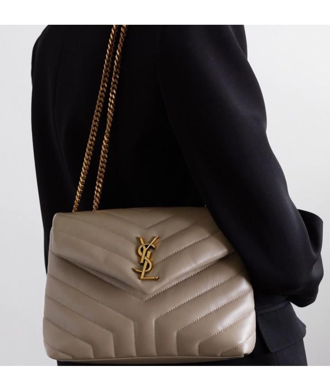 SAINT LAURENT Бежевая кожаная сумка через плечо, фото 2