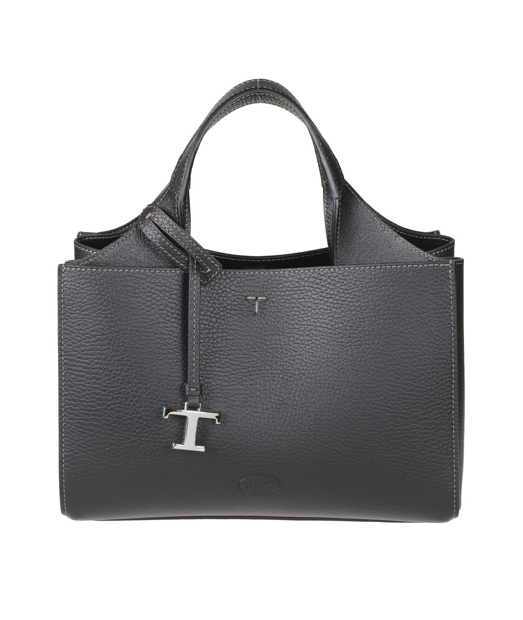 TOD'S Черная кожаная сумка тоут, фото 1