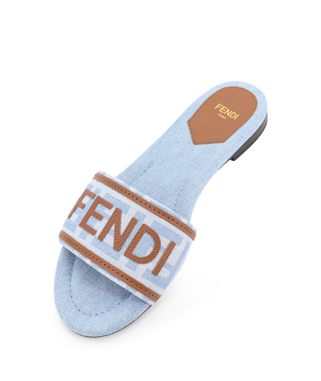 FENDI Синие текстильные сандалии, фото 4