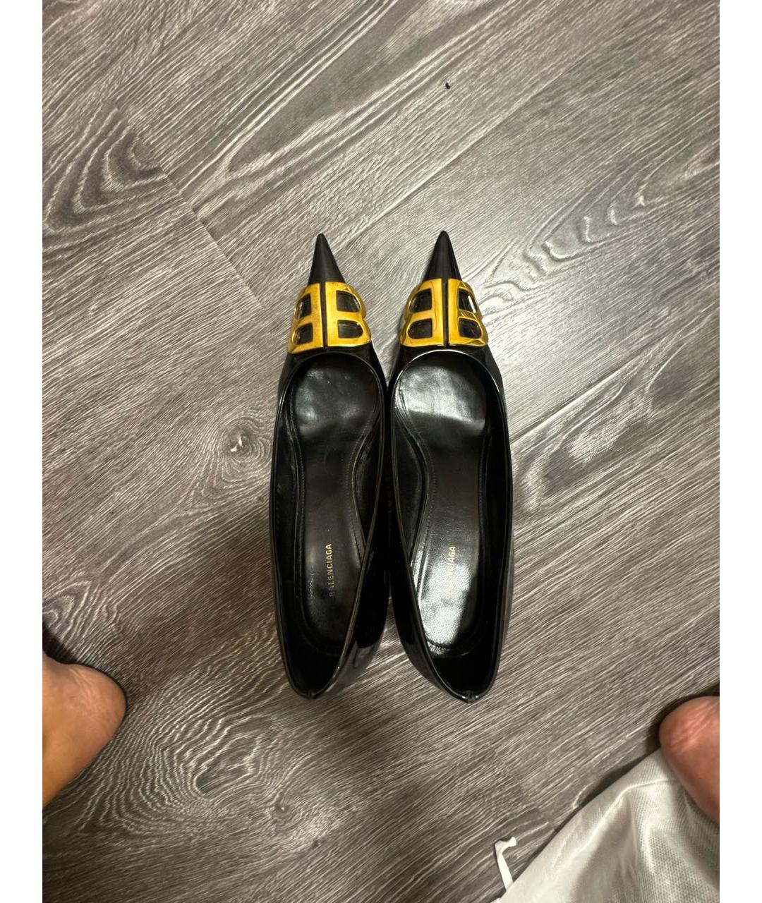 BALENCIAGA Черные кожаные лодочки на низком каблуке, фото 3