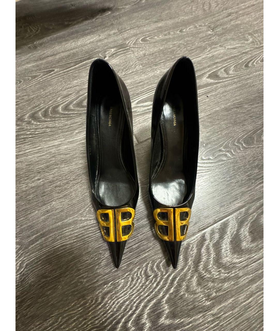 BALENCIAGA Черные кожаные лодочки на низком каблуке, фото 2