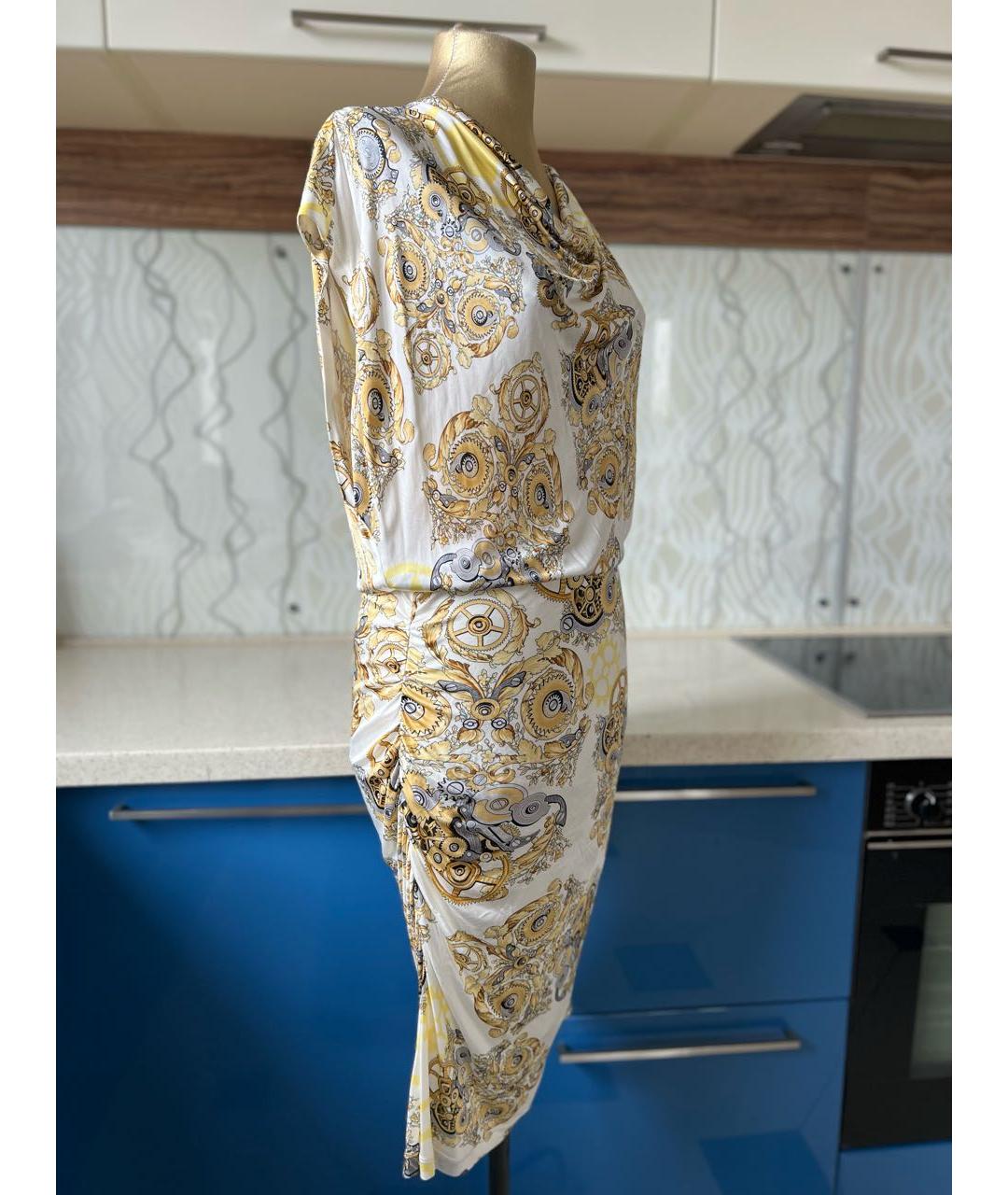 VERSACE COLLECTION Горчичное вискозное повседневное платье, фото 3