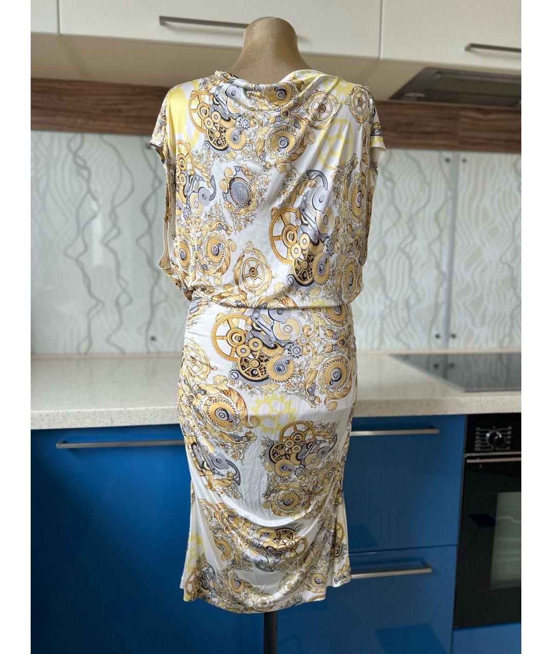 VERSACE COLLECTION Горчичное вискозное повседневное платье, фото 2