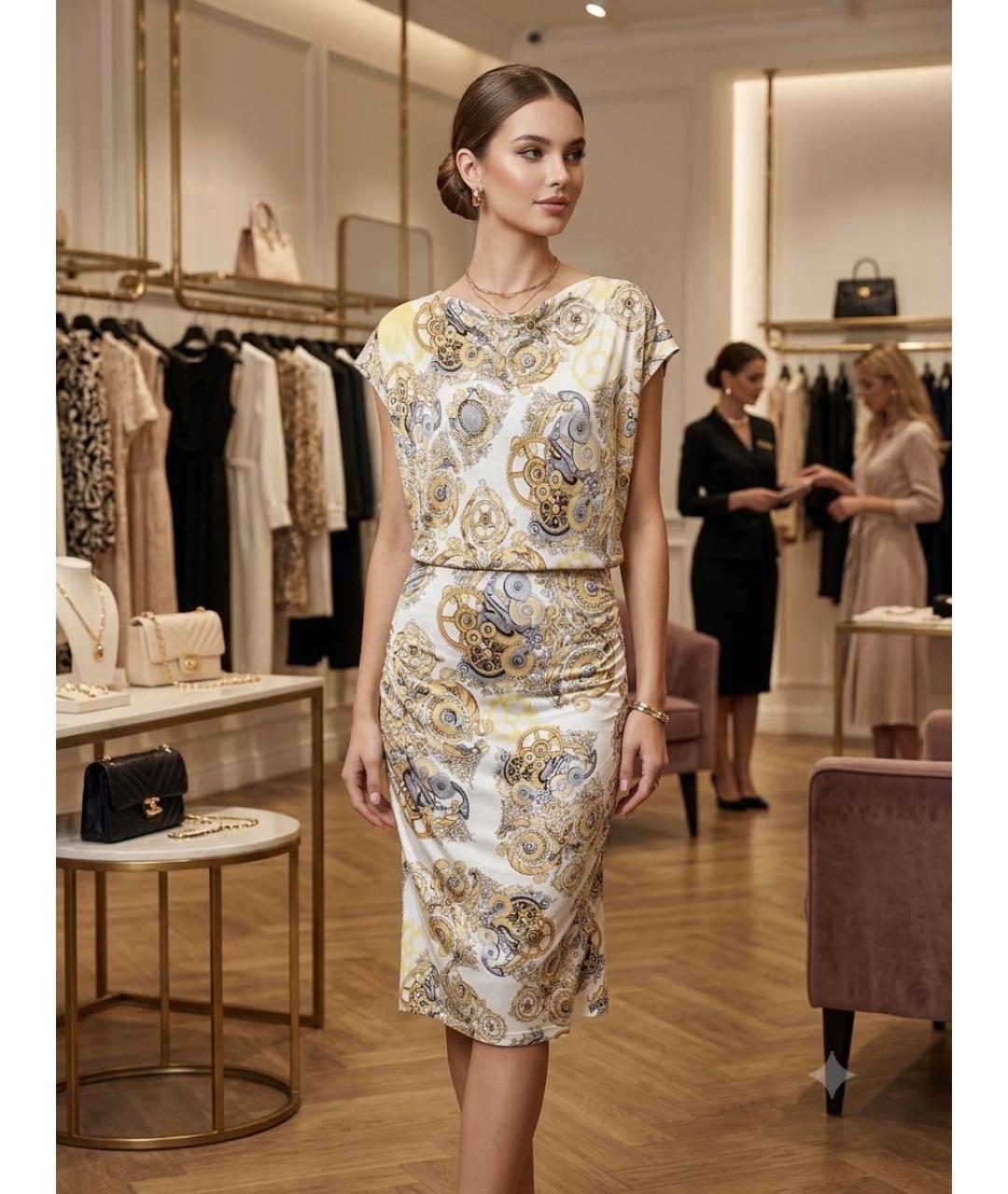 VERSACE COLLECTION Горчичное вискозное повседневное платье, фото 5