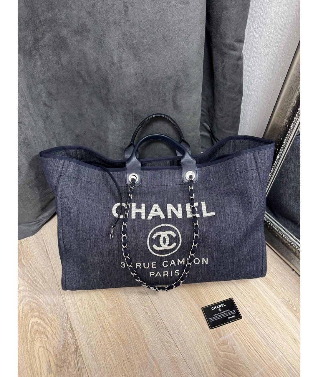 CHANEL Темно-синяя деним сумка тоут, фото 8