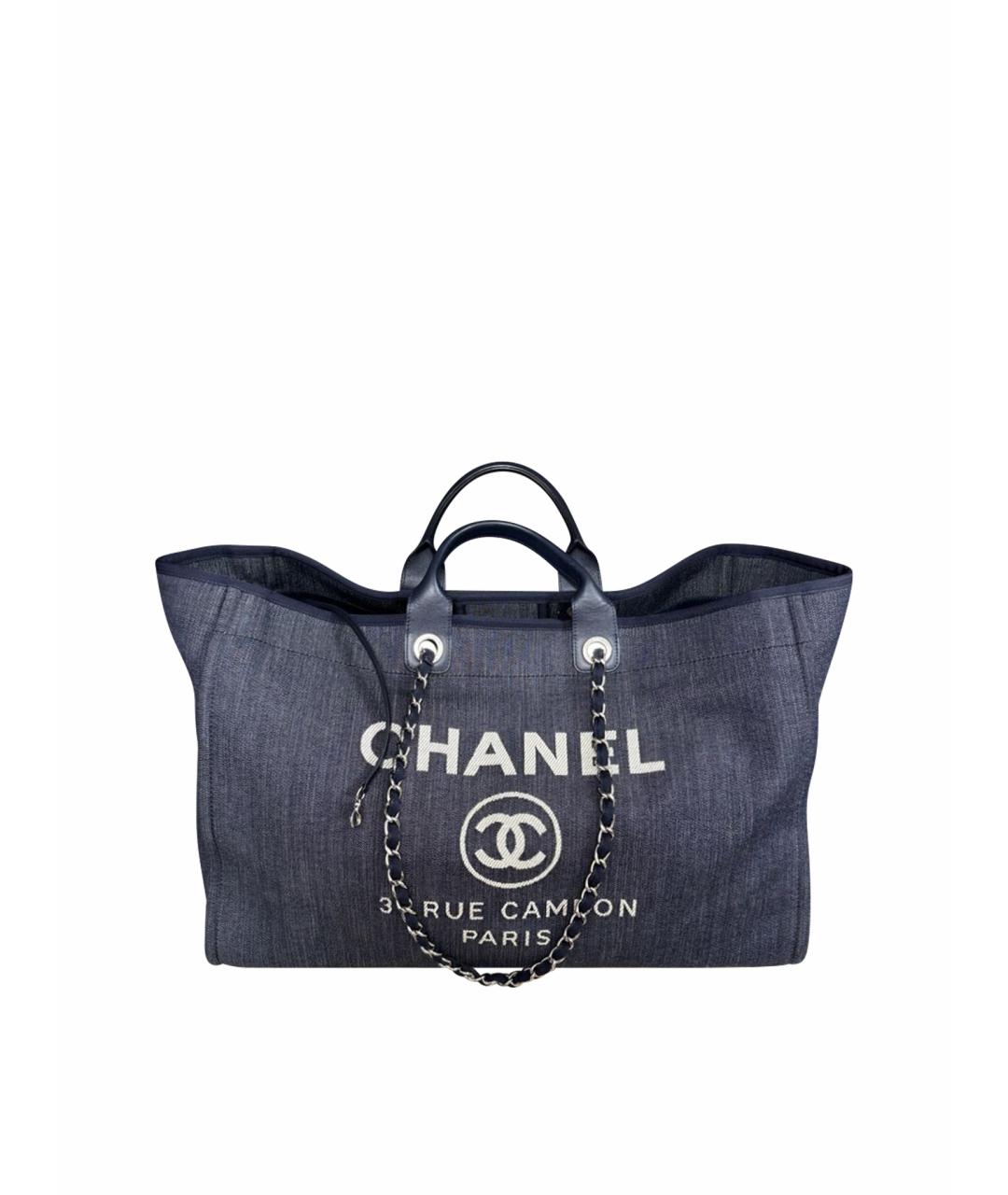 CHANEL Темно-синяя деним сумка тоут, фото 1