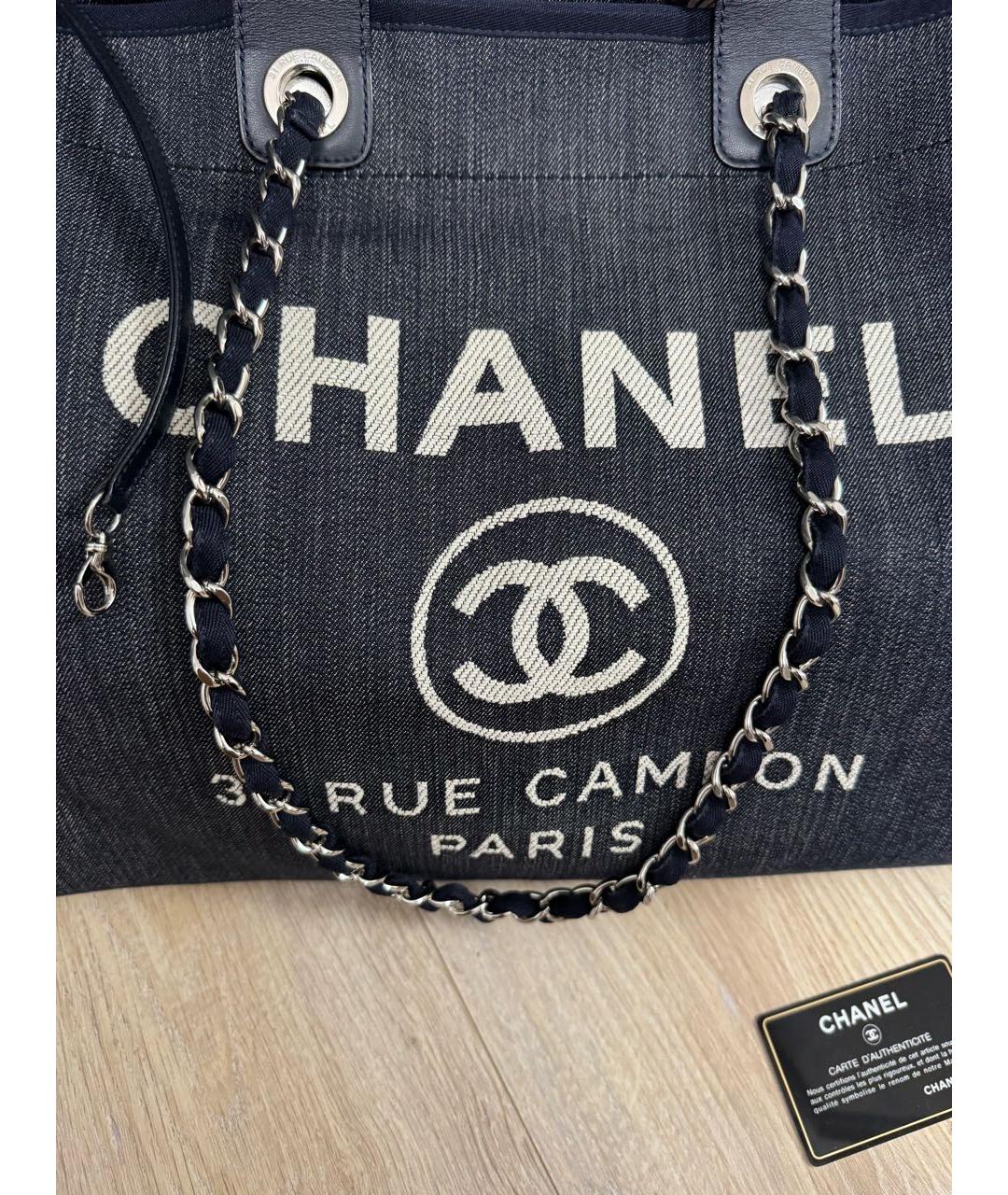 CHANEL Темно-синяя деним сумка тоут, фото 7