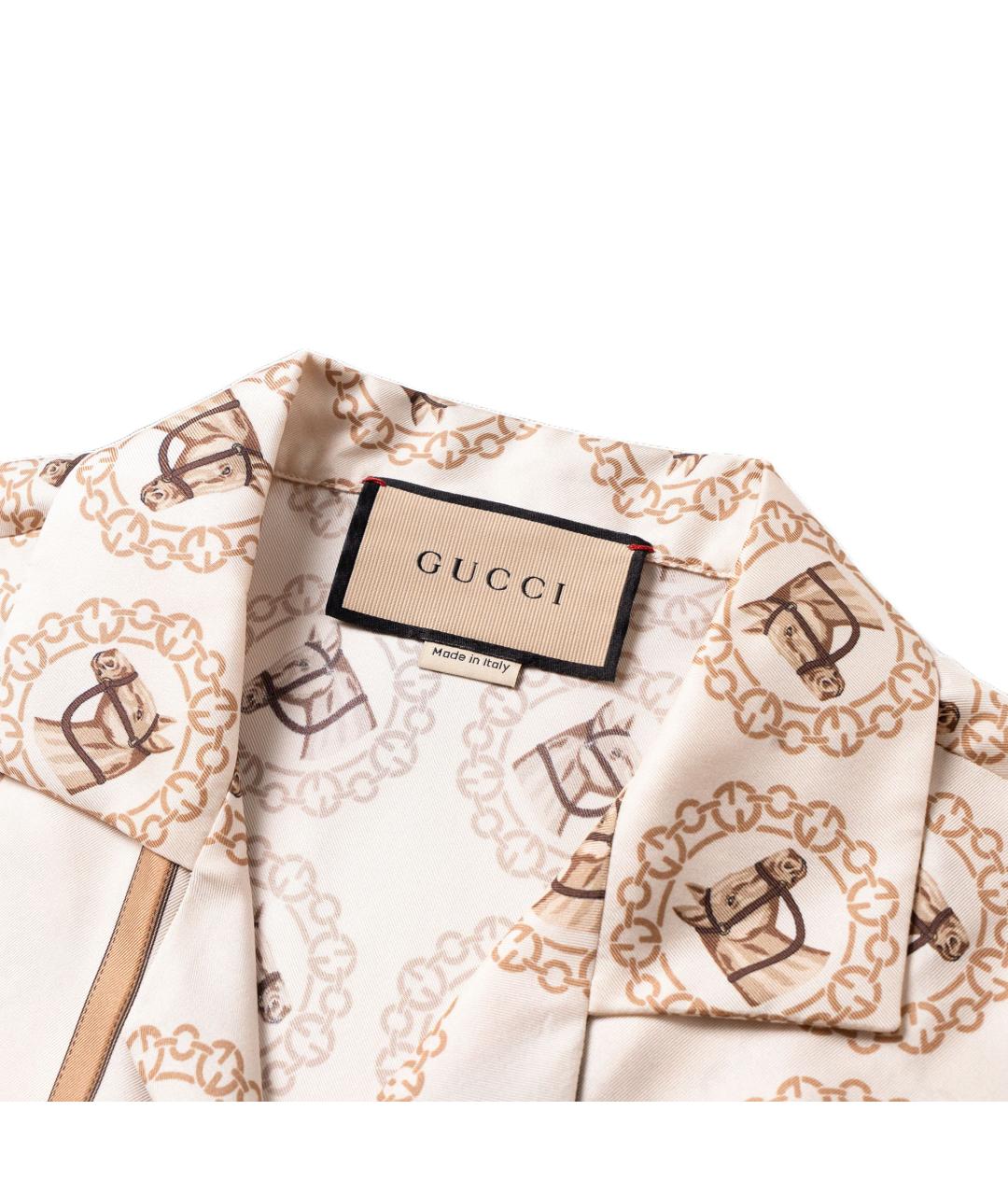 GUCCI Бежевая шелковая кэжуал рубашка, фото 5