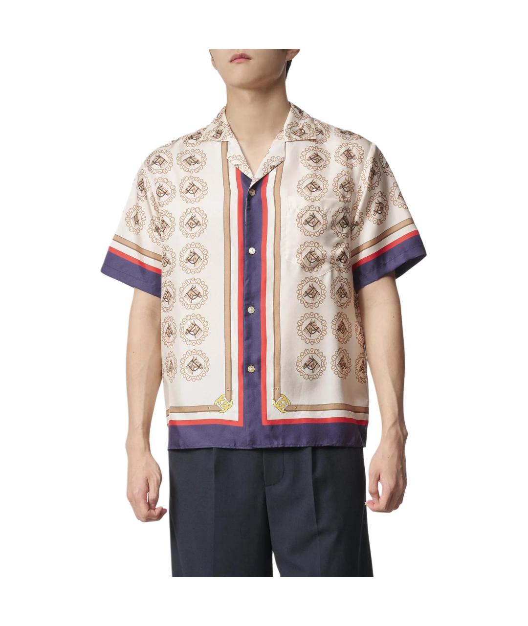GUCCI Бежевая шелковая кэжуал рубашка, фото 3