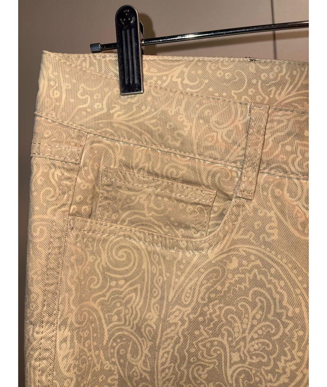 ETRO Золотые хлопко-эластановые прямые джинсы, фото 5