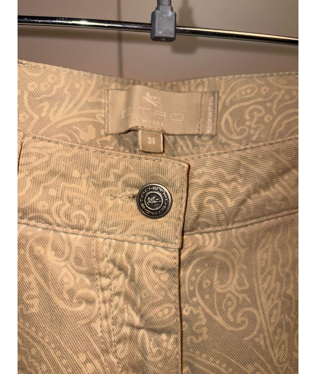ETRO Золотые хлопко-эластановые прямые джинсы, фото 3