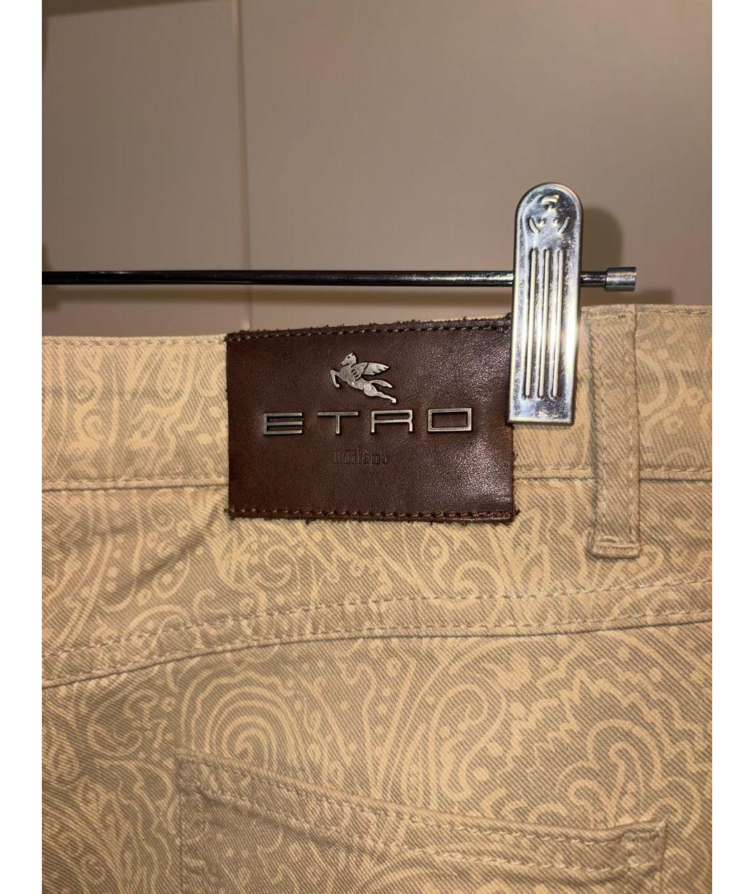 ETRO Золотые хлопко-эластановые прямые джинсы, фото 4