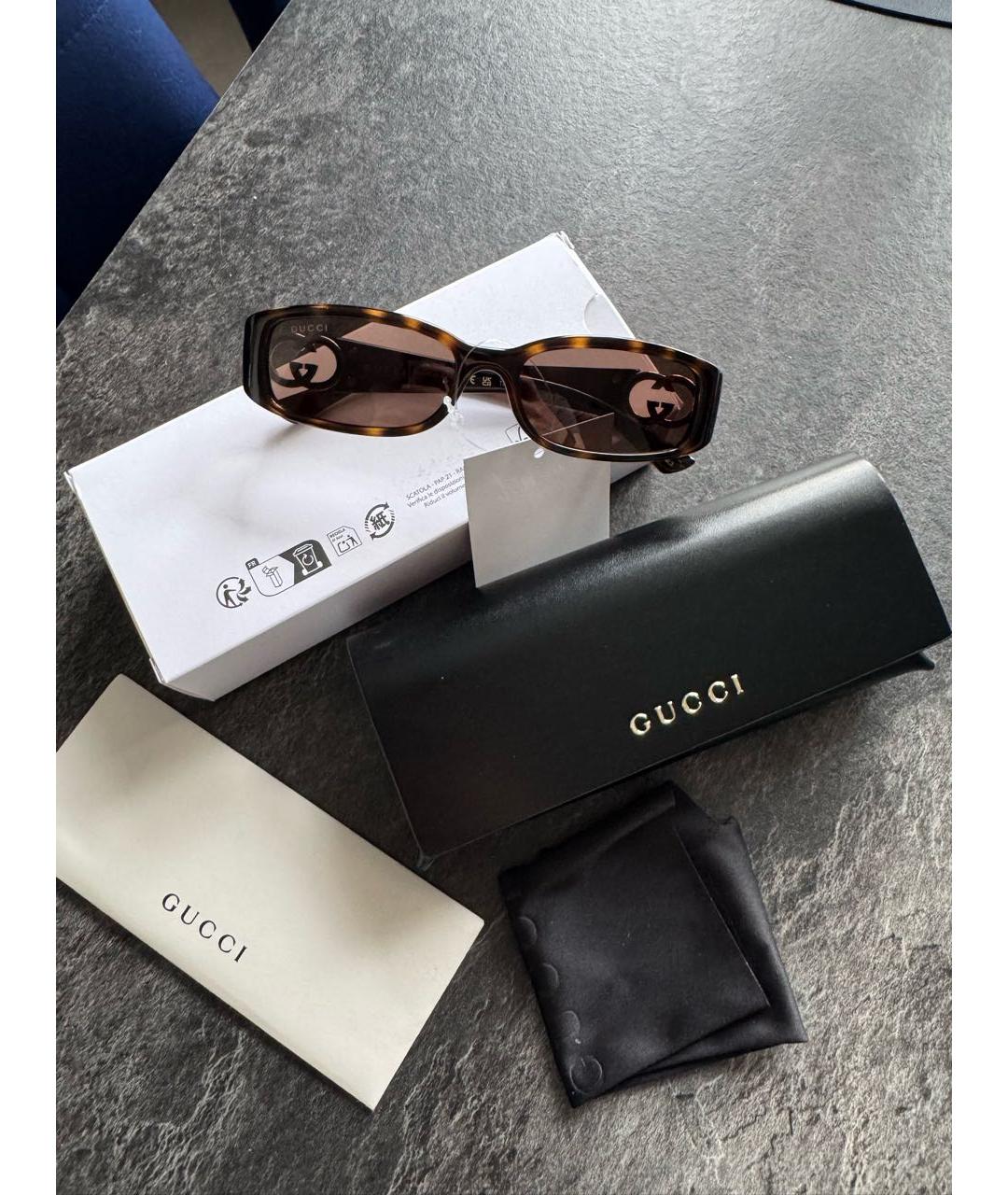 GUCCI Коричневые пластиковые солнцезащитные очки, фото 4