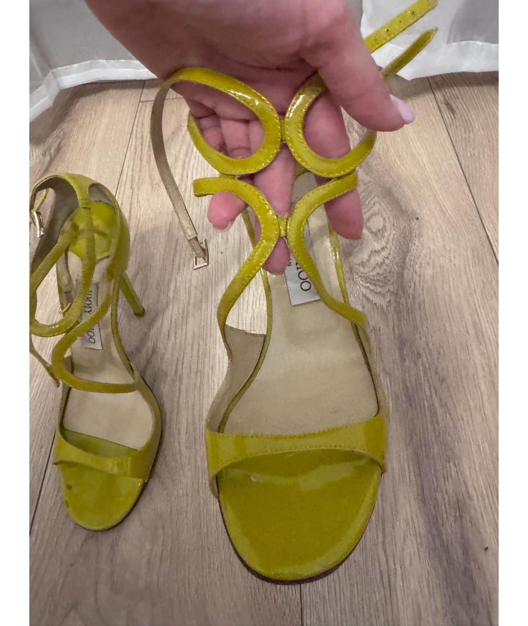 JIMMY CHOO Зеленые босоножки из лакированной кожи, фото 7
