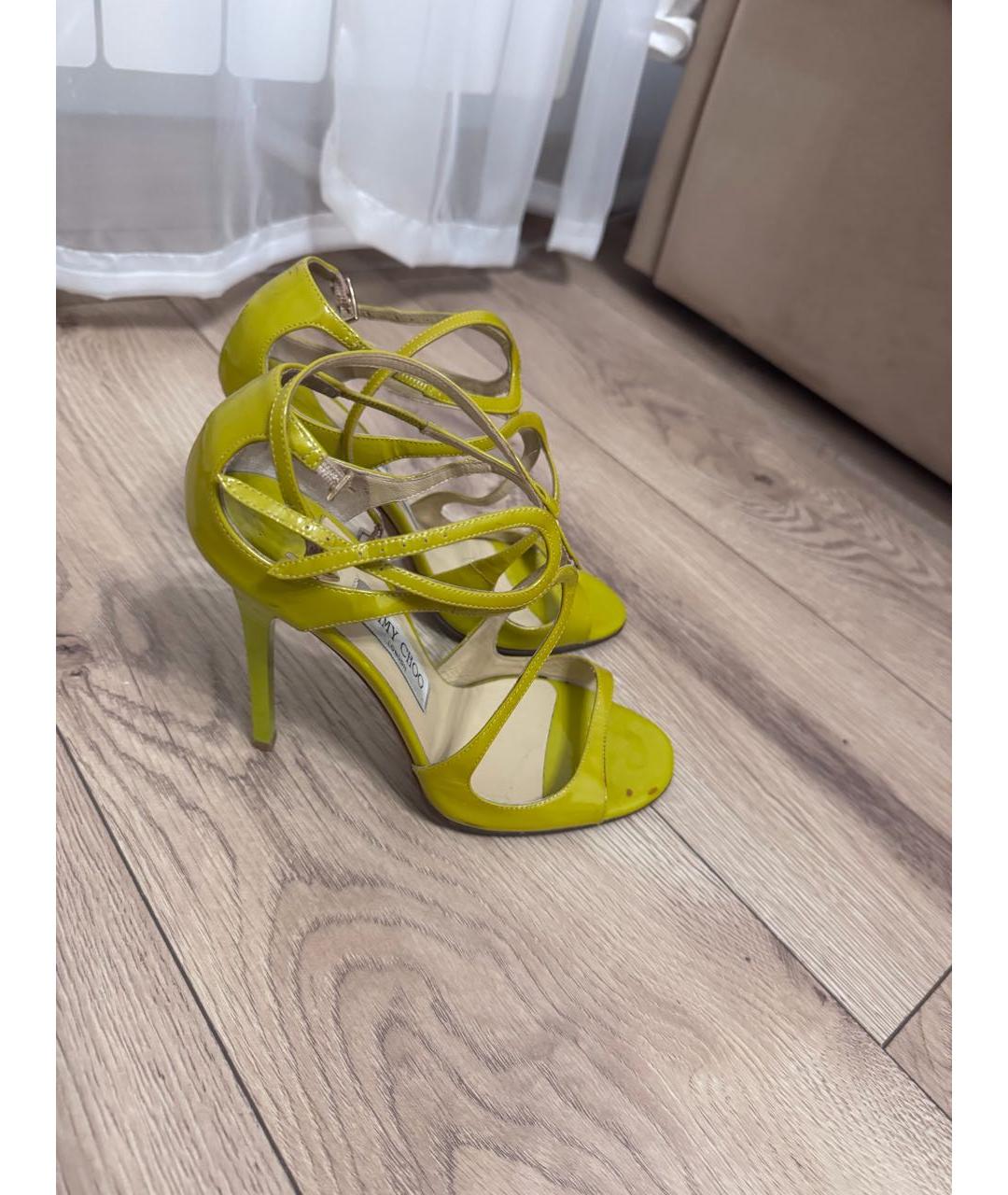 JIMMY CHOO Зеленые босоножки из лакированной кожи, фото 6