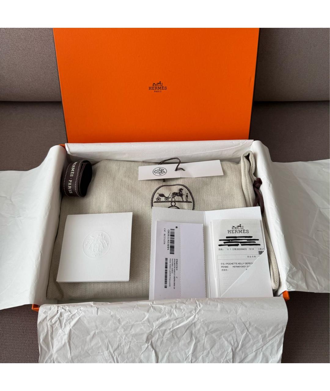 HERMES Горчичная кожаная барсетка, фото 8