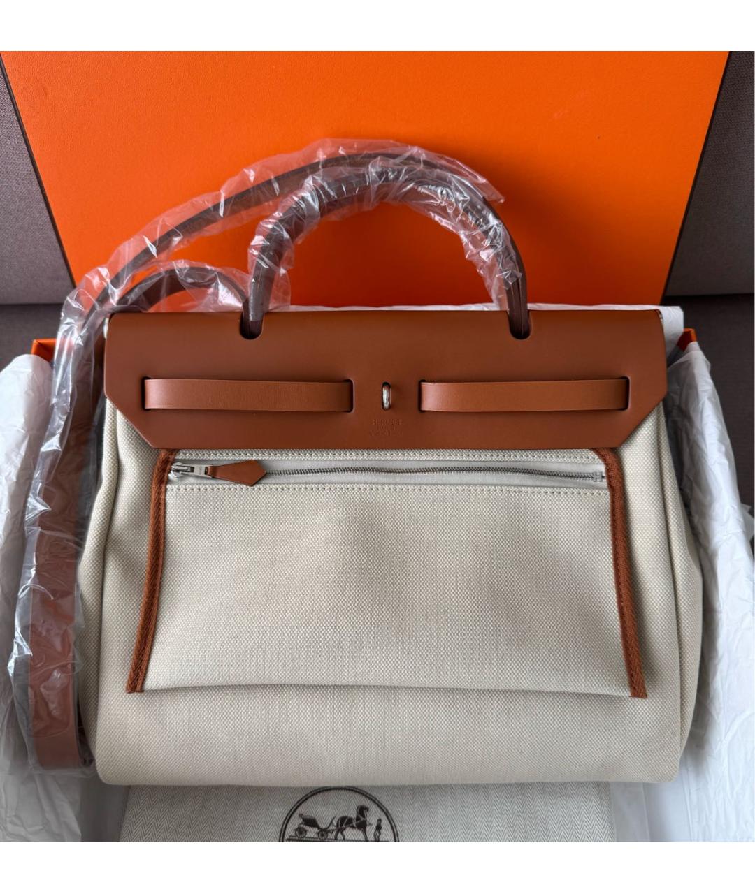 HERMES Бежевая тканевая сумка через плечо, фото 3