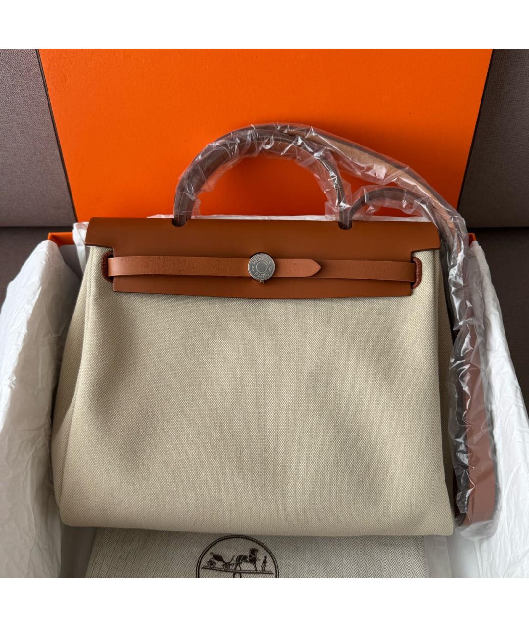 HERMES Бежевая тканевая сумка через плечо, фото 2