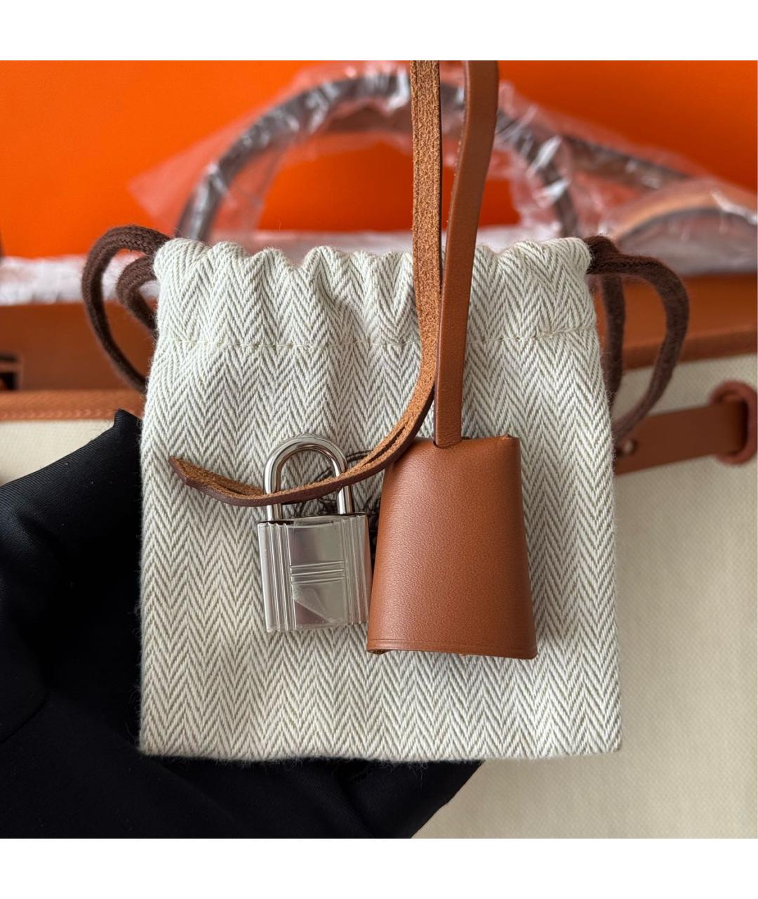 HERMES Бежевая тканевая сумка через плечо, фото 8