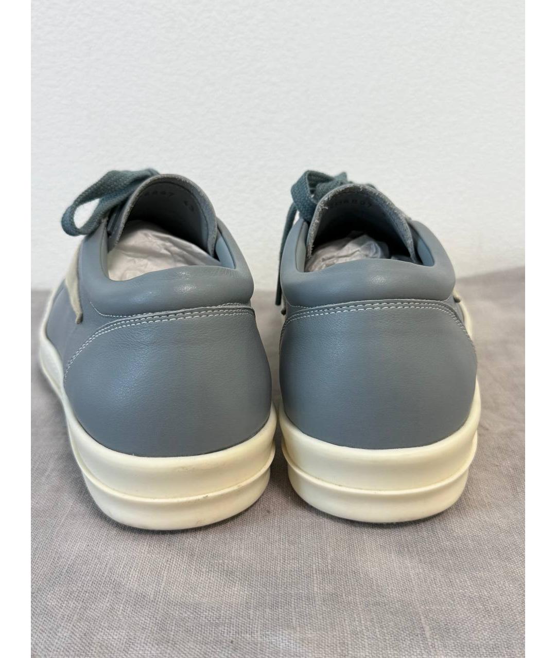 RICK OWENS Голубые кожаные низкие кроссовки / кеды, фото 4
