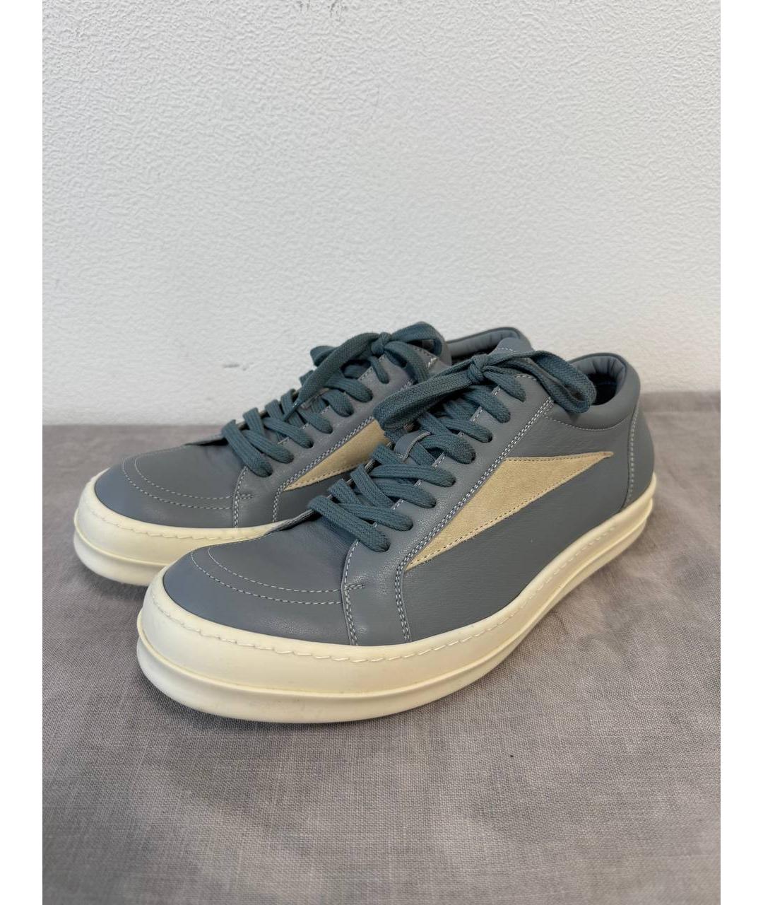 RICK OWENS Голубые кожаные низкие кроссовки / кеды, фото 2