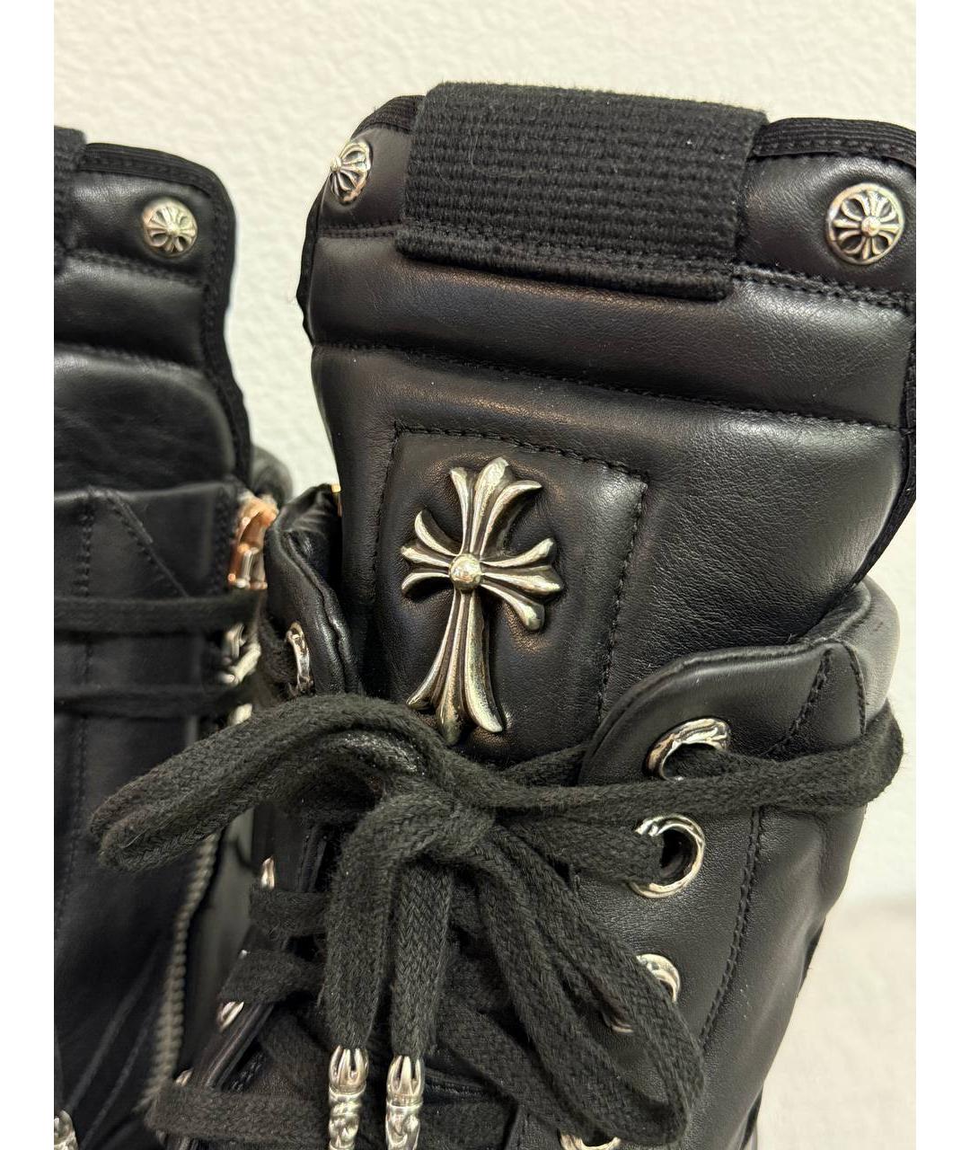 CHROME HEARTS Черные кожаные высокие ботинки, фото 4