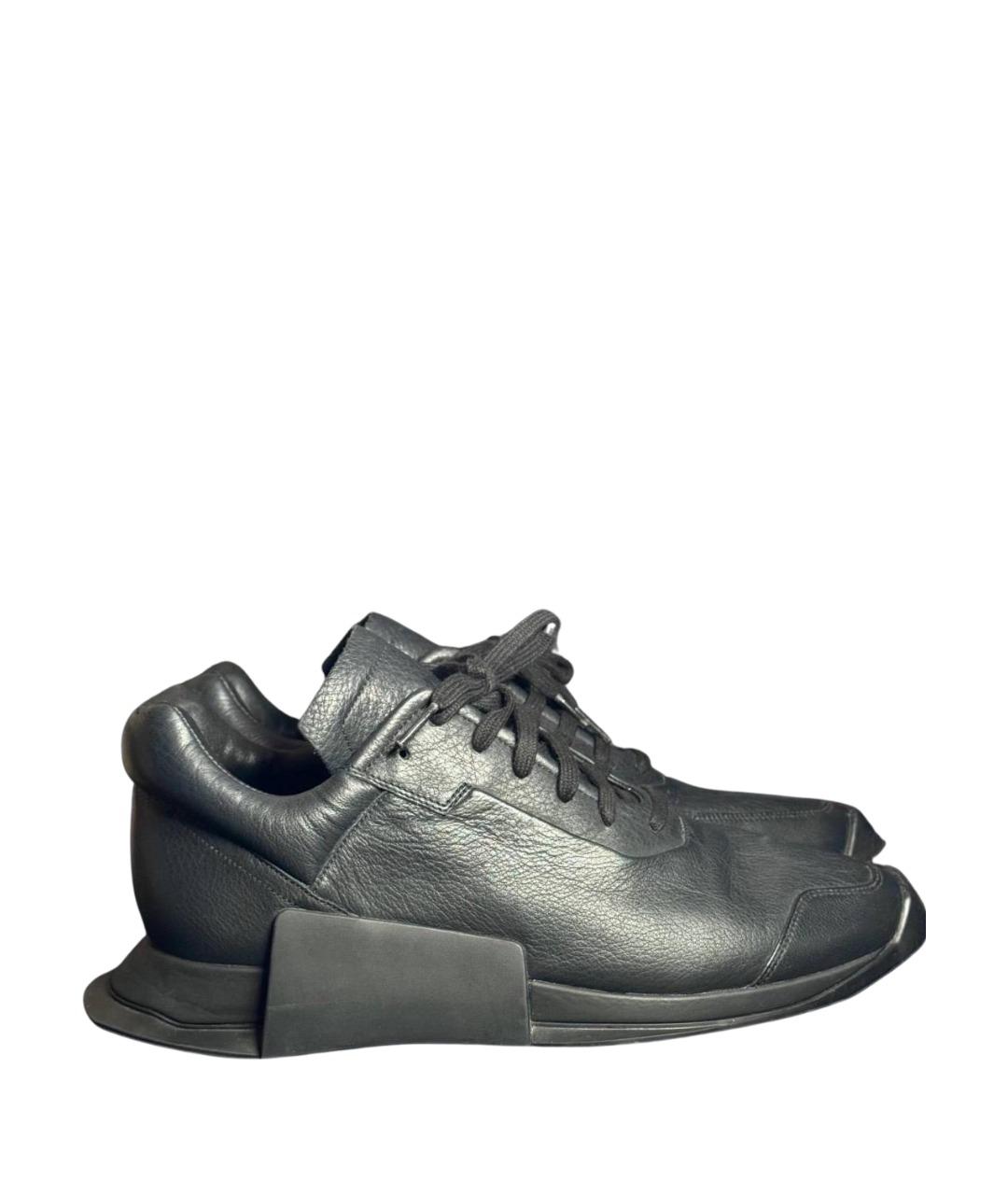 RICK OWENS Черные кожаные низкие кроссовки / кеды, фото 1