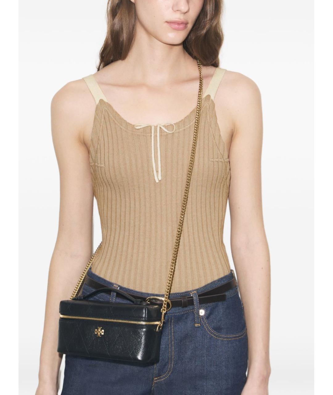 TORY BURCH Черная кожаная сумка с короткими ручками, фото 5