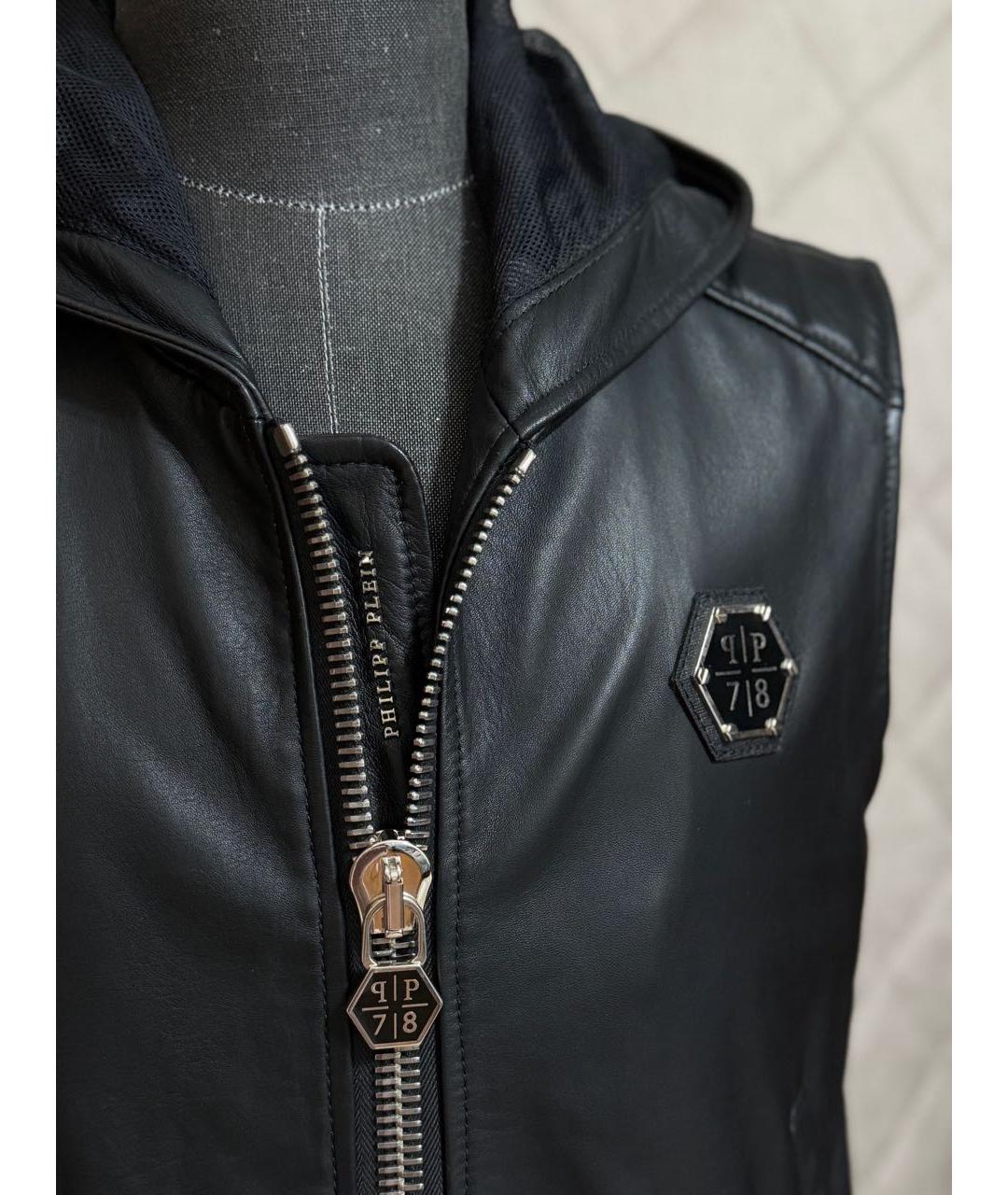 PHILIPP PLEIN Черный кожаный жилет, фото 6
